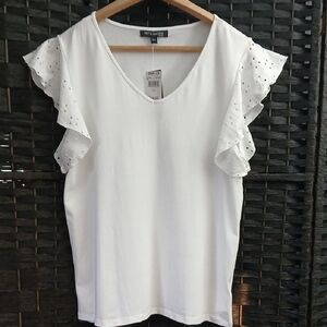 NWT Tint & Shadow White Eyelet Flutter Sleeve Blouse SZ PM Cottagecore